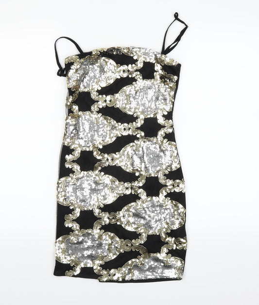 PRETTYLITTLETHING Womens Black Geometric Mini Size 4