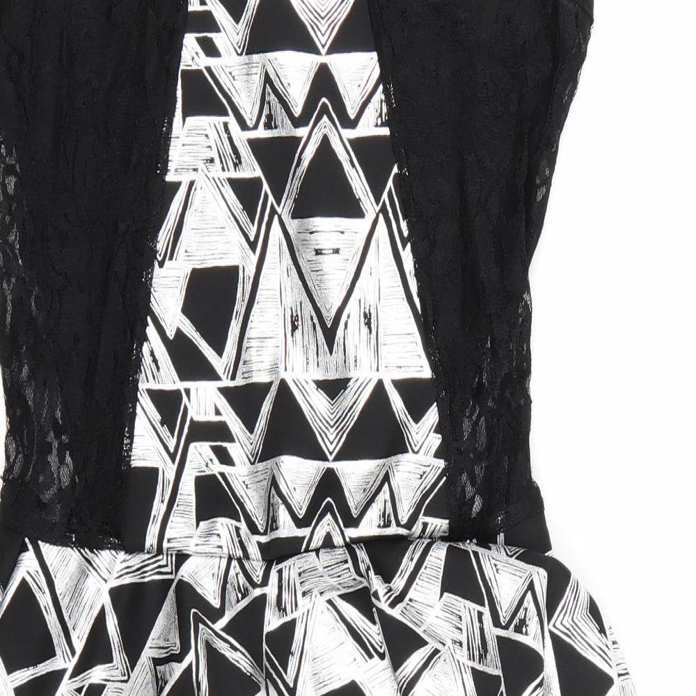 Progress Womens Black Geometric Bodycon Size M - Frill Detail