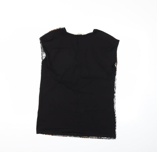 George Womens Black Animal Print Basic Blouse Size 10