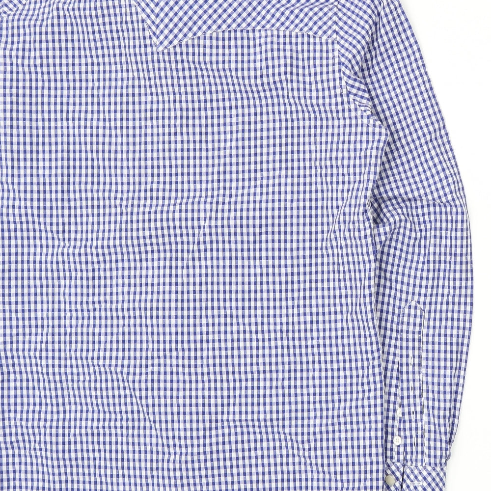 Mens UK Size S Preworn Blue Button-Up Long Sleeve Casual Shirt