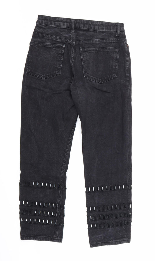 Topshop Womens Black  Denim Straight Jeans Size 26 in L30 in