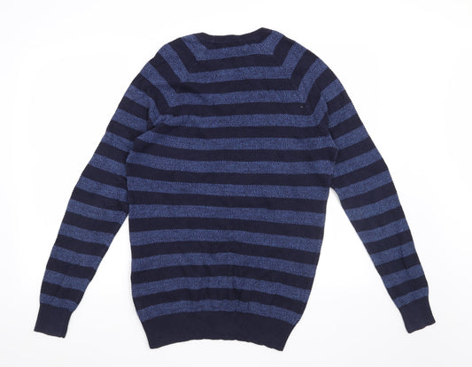 Easy Mens Blue Striped Pullover Jumper Size S