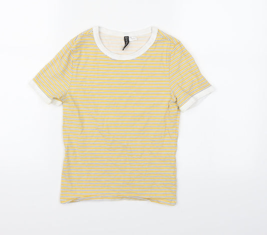 Divided Womens Yellow Striped Basic T-Shirt Size XS