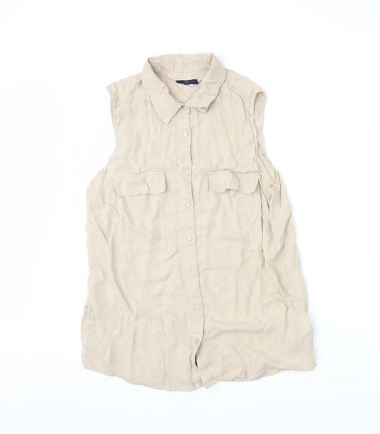 Womens UK Size M Gap Beige Basic Button-Up