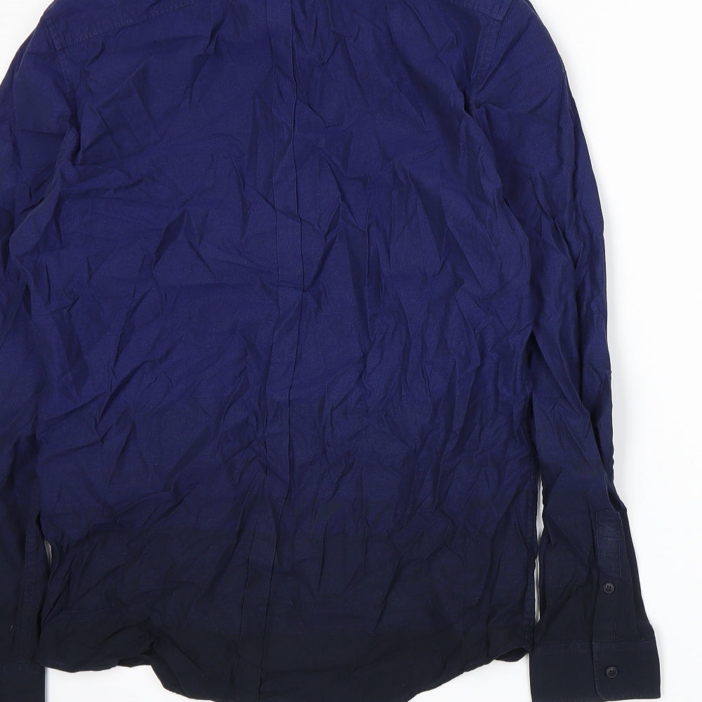 Mens UK Size S Seed Blue Button-Up Long Sleeve Casual Shirt