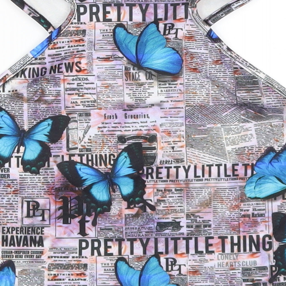 Pretty Little Thing Womens Purple Animal Print Cropped Tank Size 14 - Butterflies