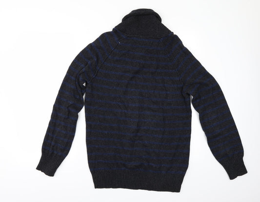 H&M Mens Grey Striped Pullover Jumper Size M