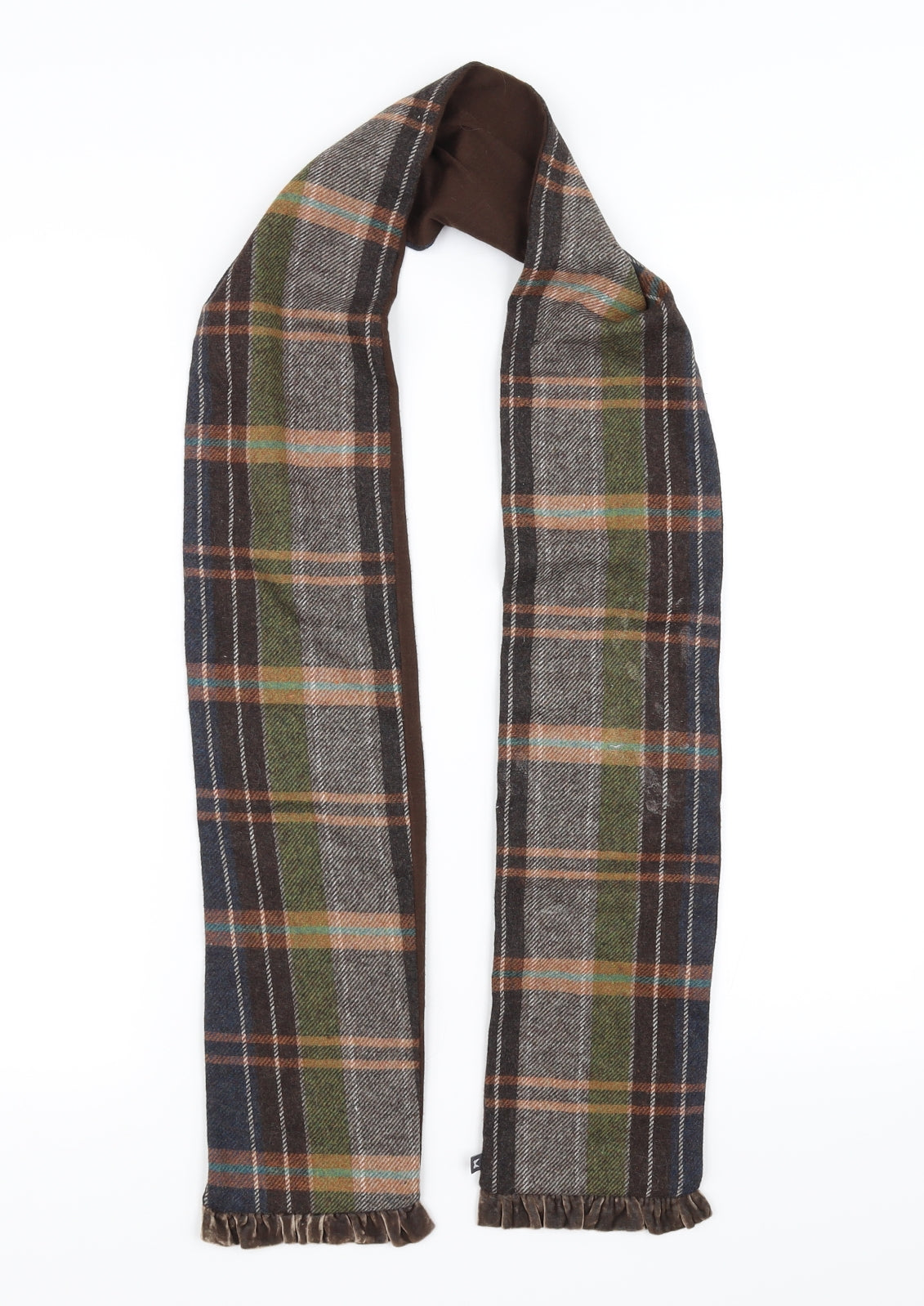 Front view of Preworn unisex brown check scarf