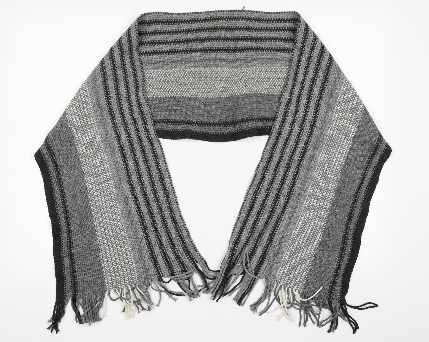 Preworn Mens Grey Striped Knit Scarf One Size