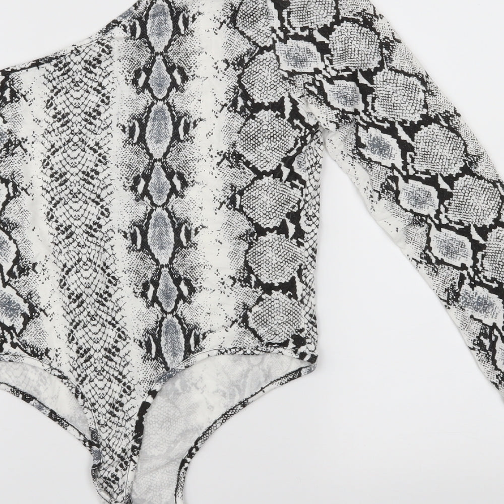 PRETTYLITTLETHING Womens White Animal Print Bodysuit One-Piece Size 10