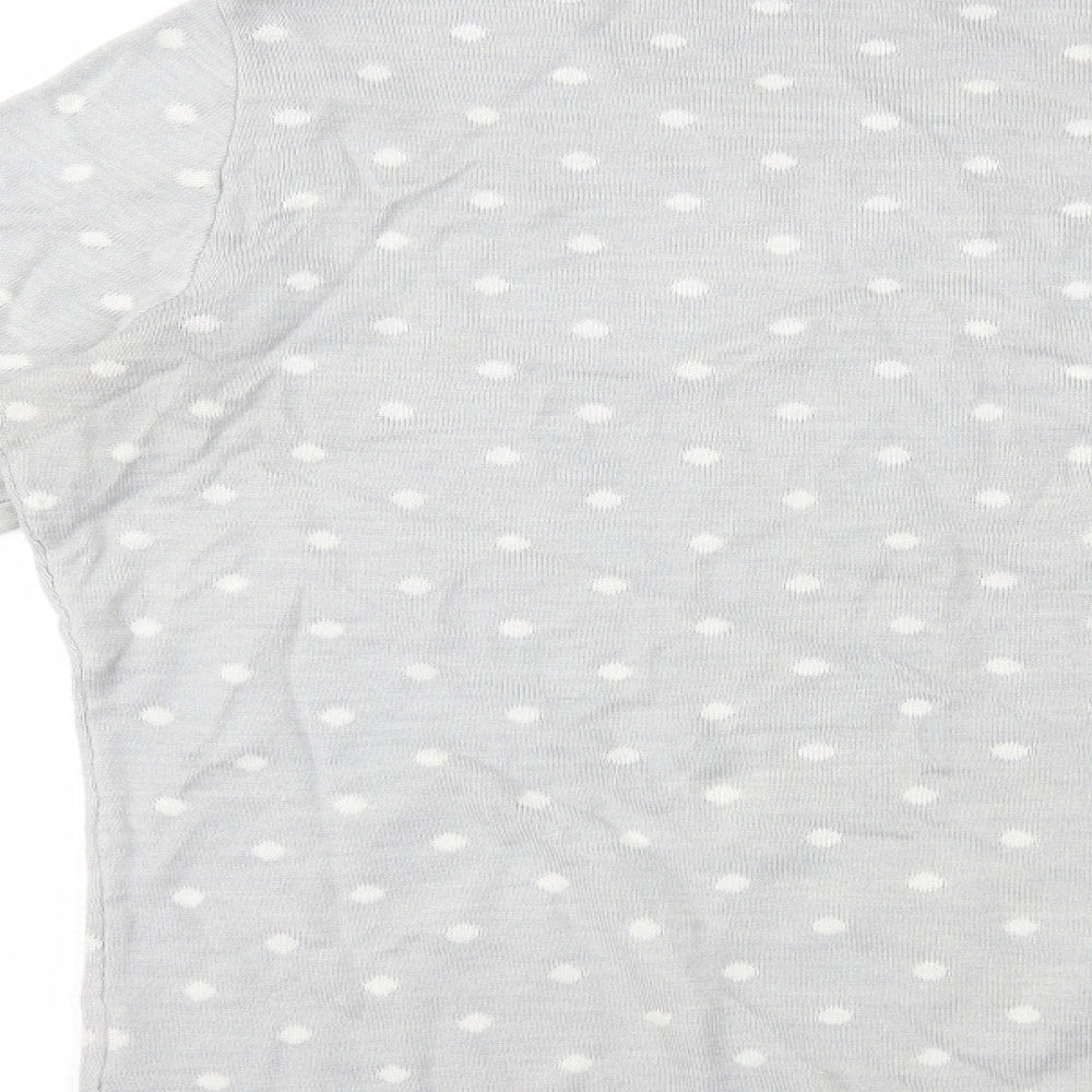 Brand and care label for Preworn women’s grey polka dot jumper, size UK 16