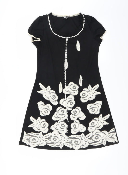 Additional front view of Stella women’s black floral t-shirt dress, size M