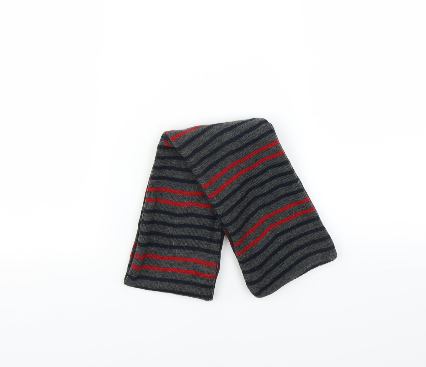 Front view of Rebel unisex grey striped scarf one size