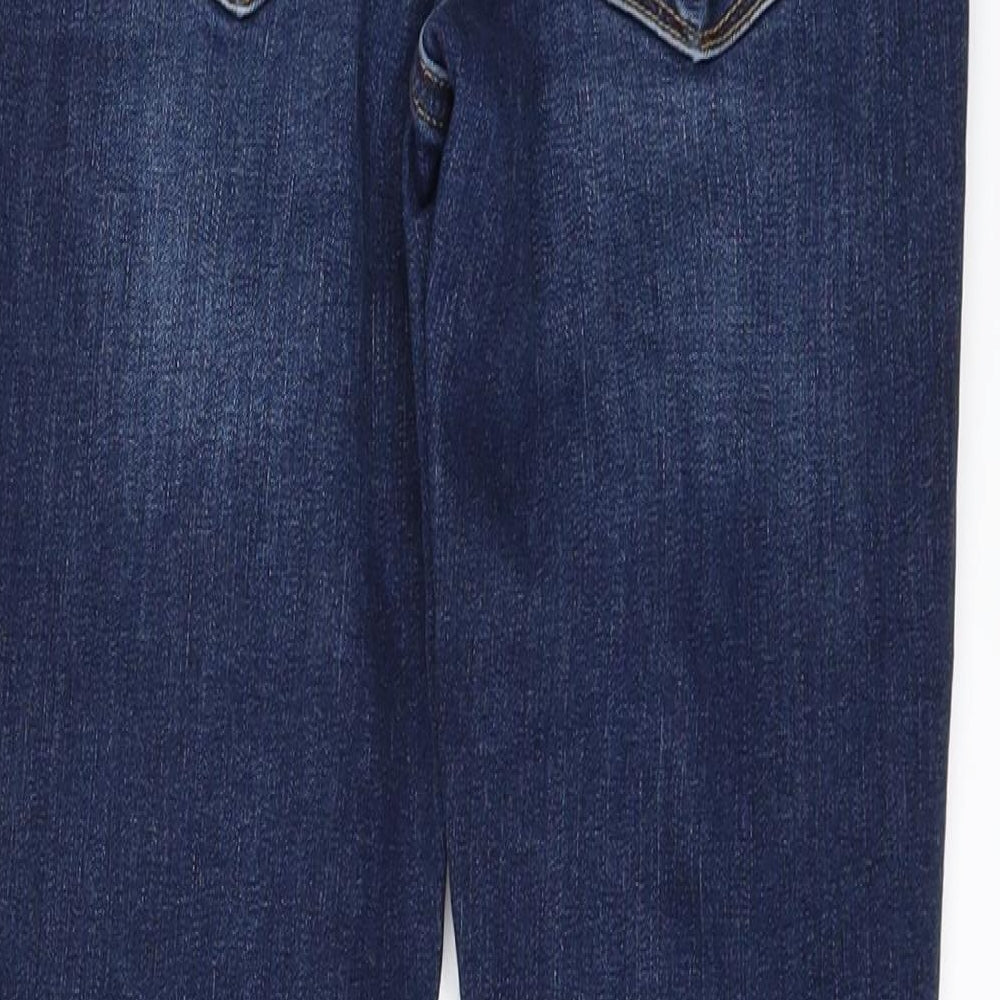 Brand and care label for Gap women’s blue denim skinny jeans, size UK 26, 26-inch leg - frayed hem