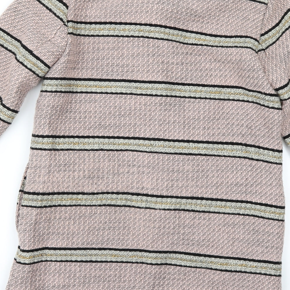 Brand and care label for ASOS women’s pink striped overcoat coat, size UK 8