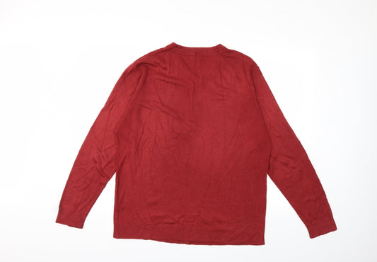 M&Co Mens Red Knit Pullover Jumper Size L
