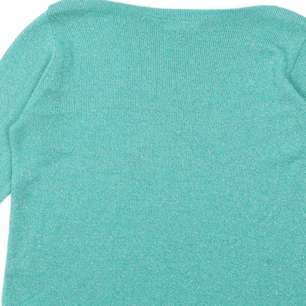 Brand and care label for Kaleidoscope women’s green knit jumper, size UK 14