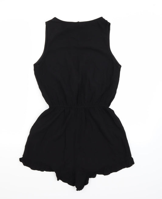Back view of Forever 21 women’s black rayon playsuit one-piece, size S, - wrap