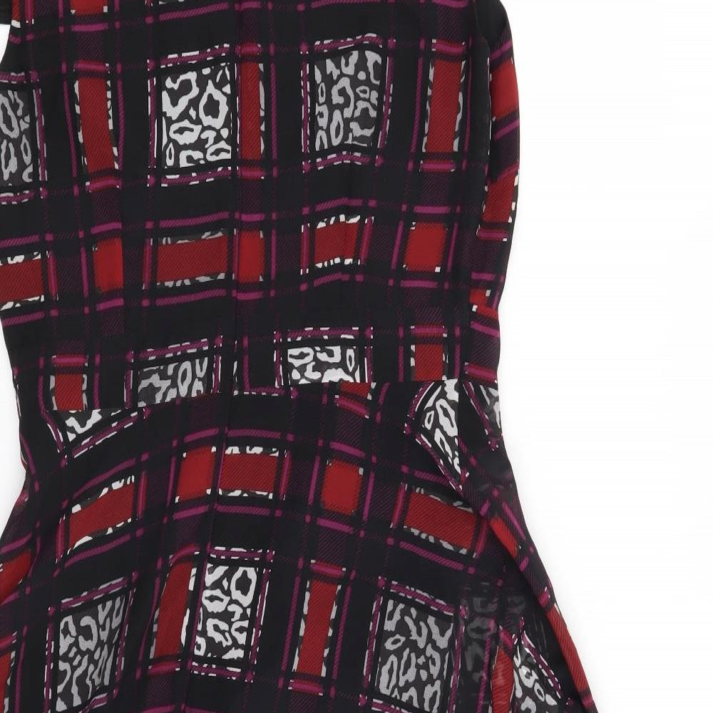 Brand and care label for Marks & Spencer women’s red check skater dress, size UK 10