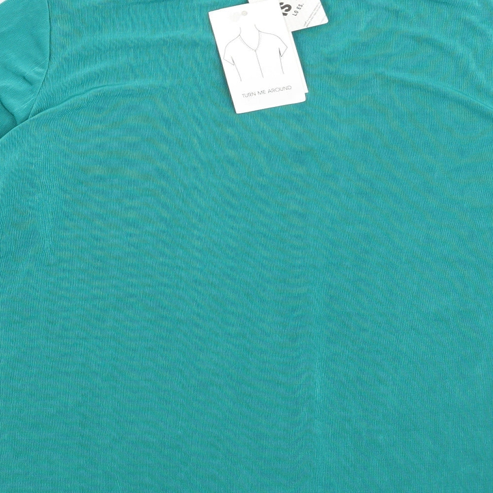 Brand and care label for Citiknits women’s green basic blouse, size M