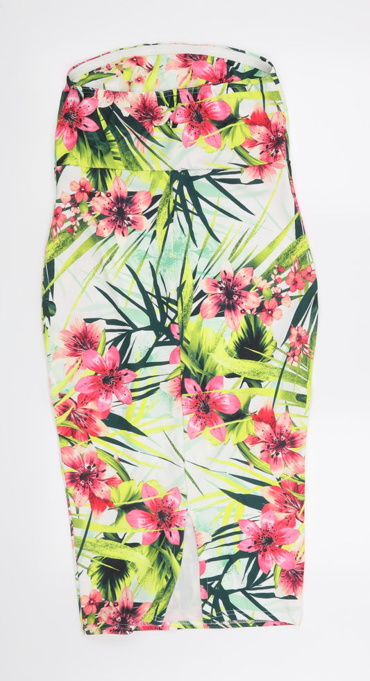 Boohoo Womens White Floral Bodycon Size 12