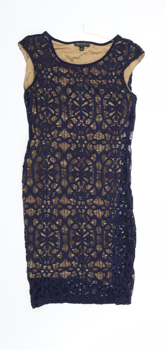 Additional front view of women’s blue floral shift, size UK 8