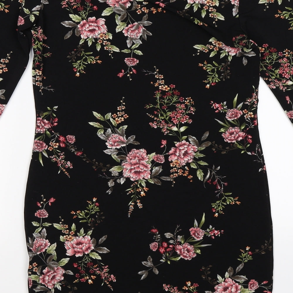 FOREVER 21 Womens Black Floral Knit Bodycon Size S