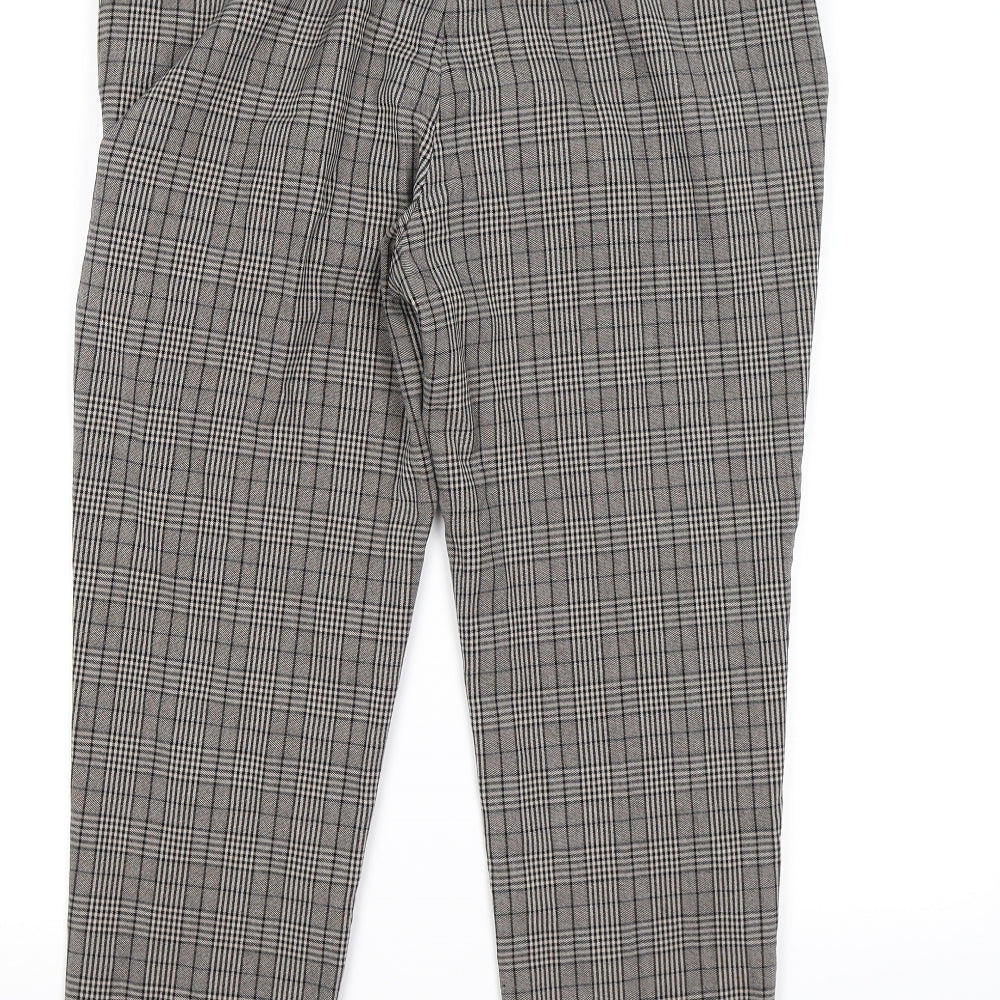 Brand and care label for New Look men’s brown check dress pants trousers, size 32, 30-inch leg