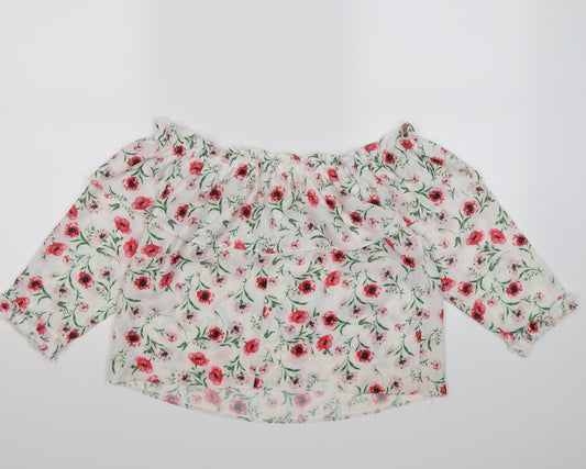Miss Selfridge Womens White Floral Chiffon Cropped Blouse Size 10