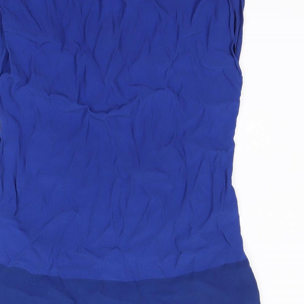 Brand and care label for wishbone women’s blue basic tank, size UK 10