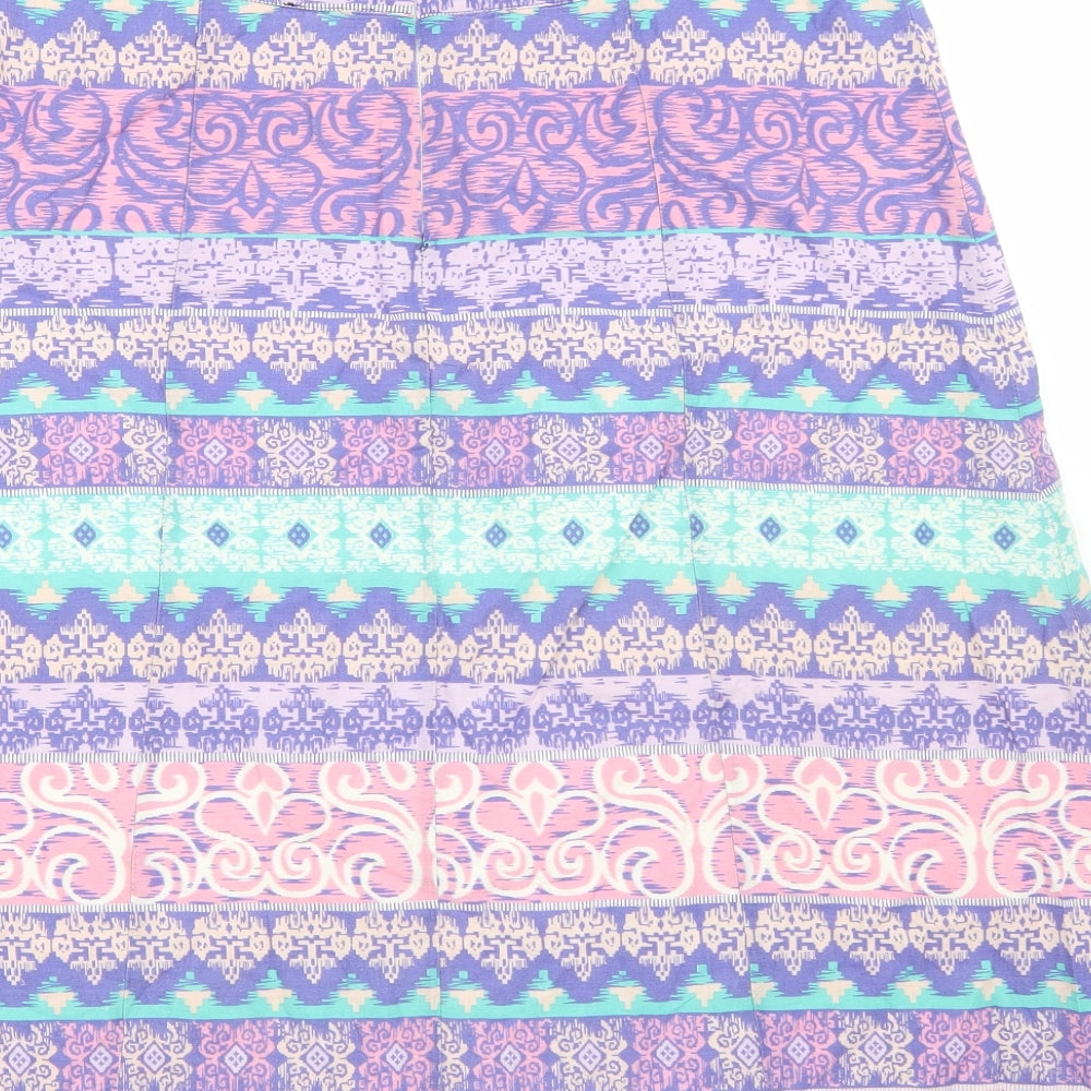 Brand and care label for M&Co women’s purple a-line skirt, size UK 10