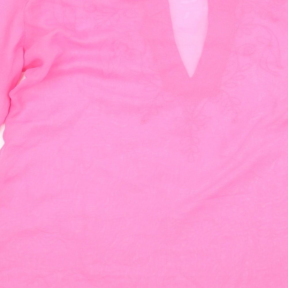 Brand and care label for Atmosphere women’s pink floral basic blouse, size UK 10