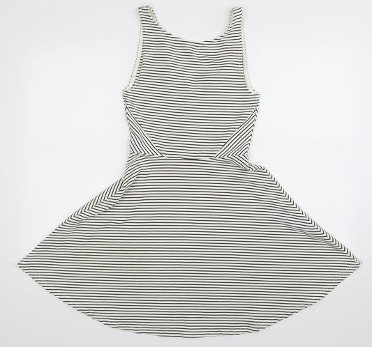 Additional front view of Divided women’s white striped fit & flare, size UK 8
