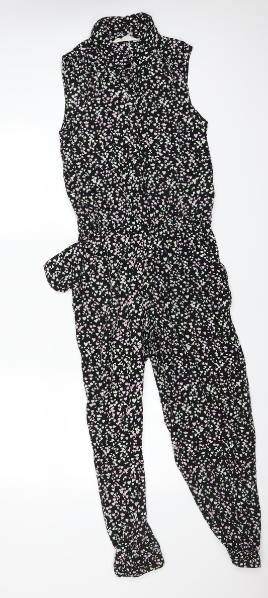 Additional front view of H&M women’s black floral bodysuit one-piece, size UK 38, 25-inch leg