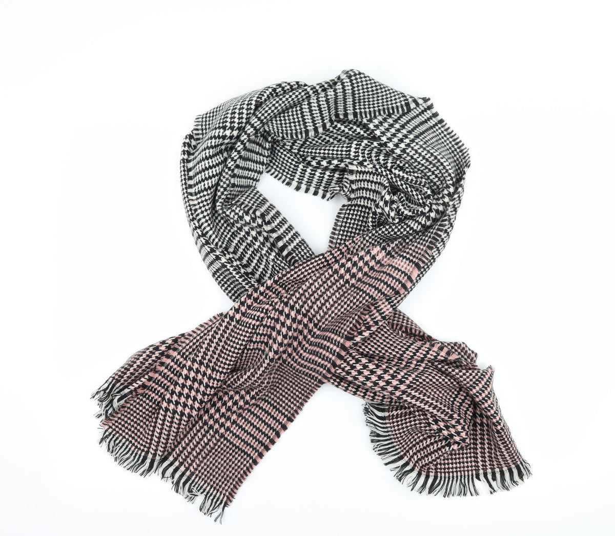 Front view of Preworn women’s grey houndstooth scarf