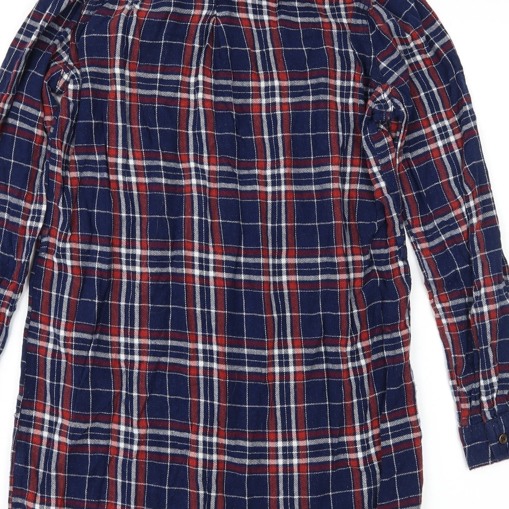 Brand and care label for Atmosphere women’s blue basic button-up, size UK 10