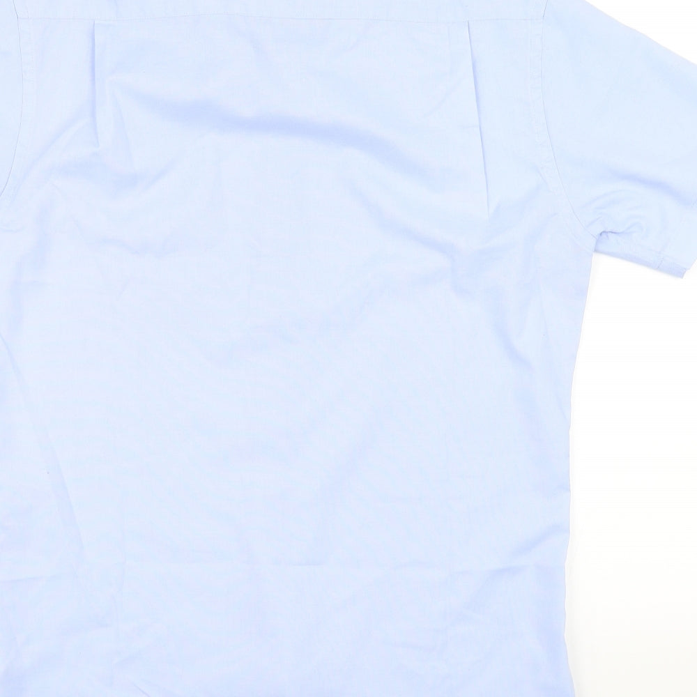 Mens UK Size 15.5 Cedar Wood State Blue Button-Up Short Sleeve Casual Shirt