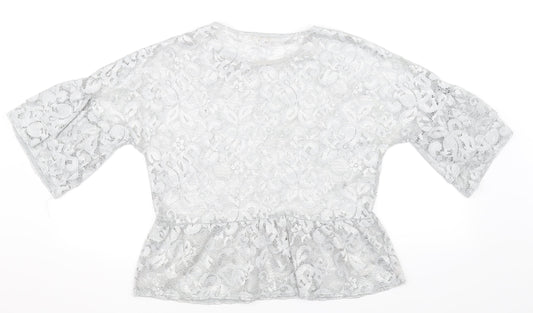 Womens UK Size 10 River Island Silver Basic T-Shirt