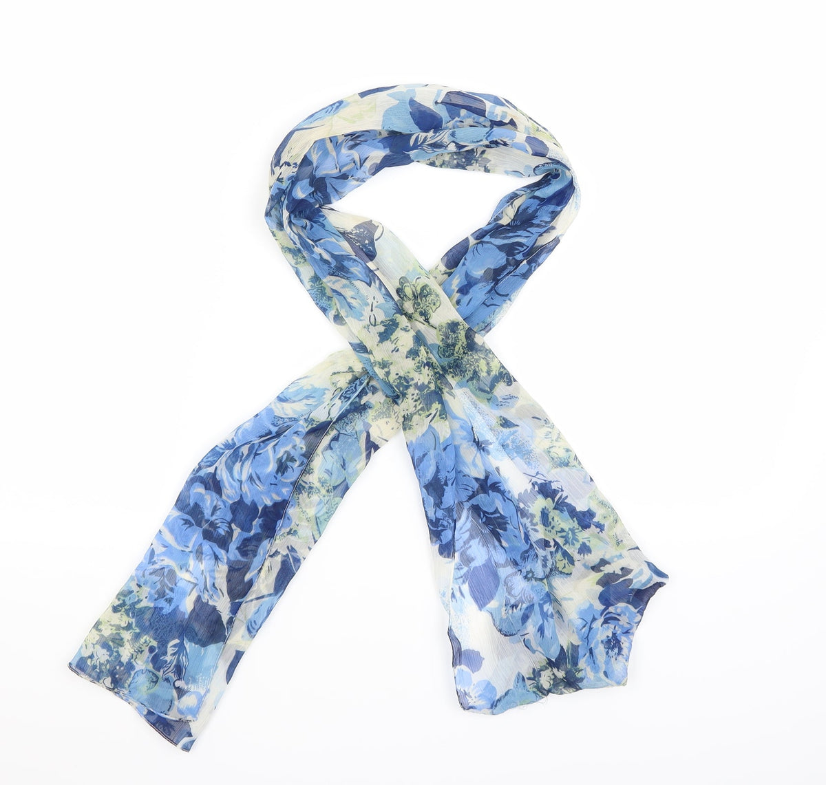 Front view of Preworn Blue Floral Scarf