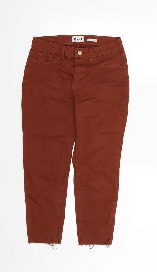 Additional front view of New Look women’s brown denim skinny jeans, size UK 6, 22-inch leg