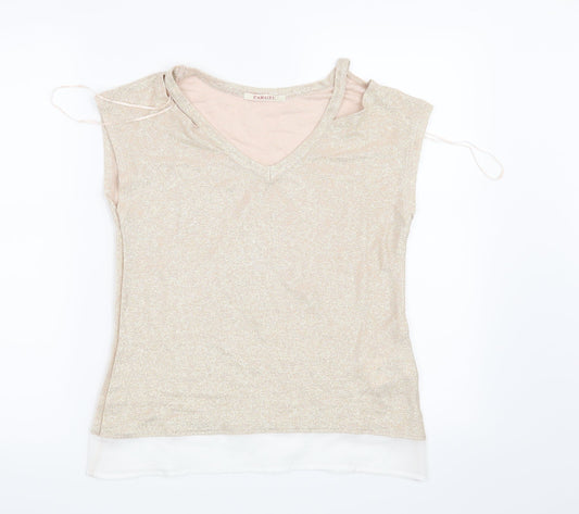 Additional front view of Preworn women’s gold basic blouse, size XS