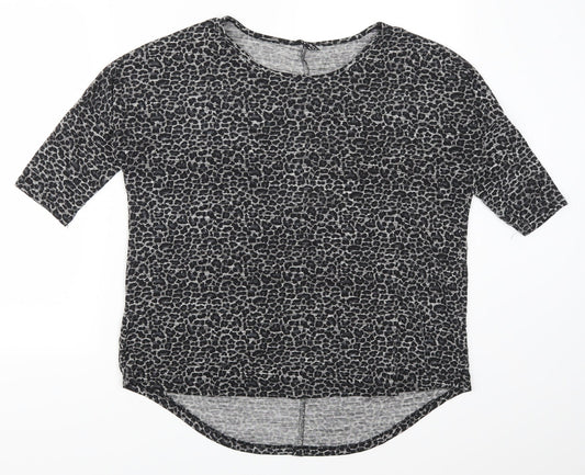 Additional front view of Select women’s grey animal print basic t-shirt, size UK 8