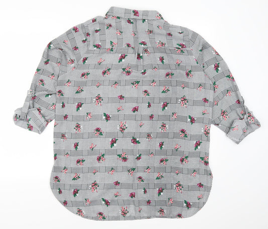 Primark Womens Grey Floral Basic Button-Up Size 16