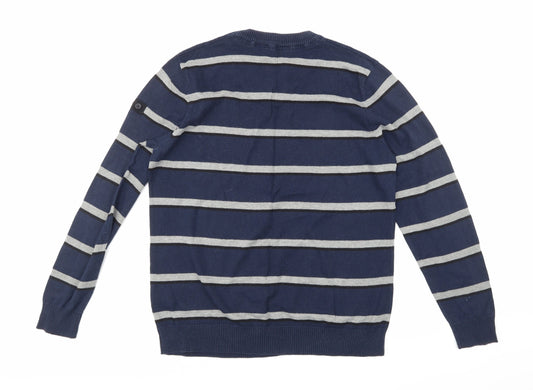 Dissident Mens Blue Striped Pullover Jumper Size L