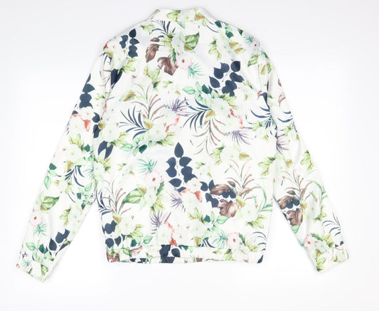 ICHI Womens White Floral Jacket Coat Size S