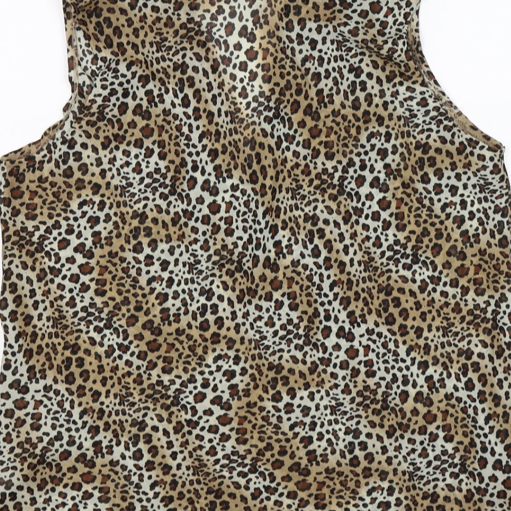 jkla Womens Brown Animal Print Chiffon Tunic Blouse Size S - leopard print
