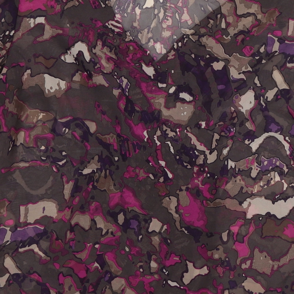 Per Una Womens Purple Floral Chiffon Basic Blouse Size 12 - ruffle front