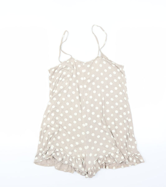 PRETTYLITTLETHING Womens Beige Polka Dot Playsuit One-Piece Size 10