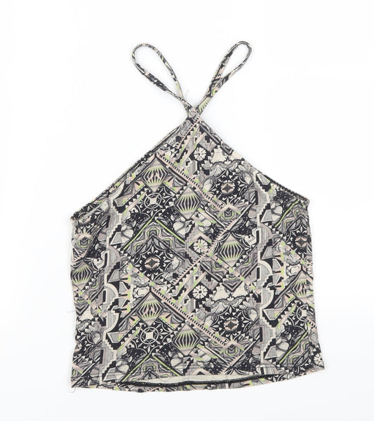 Miss Selfridge Womens Green Geometric Cropped Tank Size 6