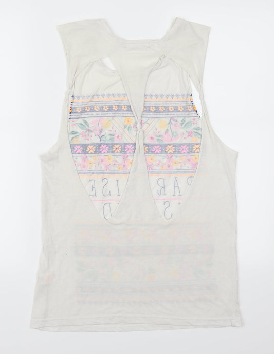 Atmosphere Womens White Floral Basic Tank Size 6 - Cut Out Back Paradise Island